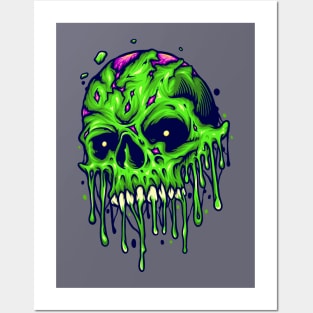 Gnarly Zombie Skull Illustration Posters and Art